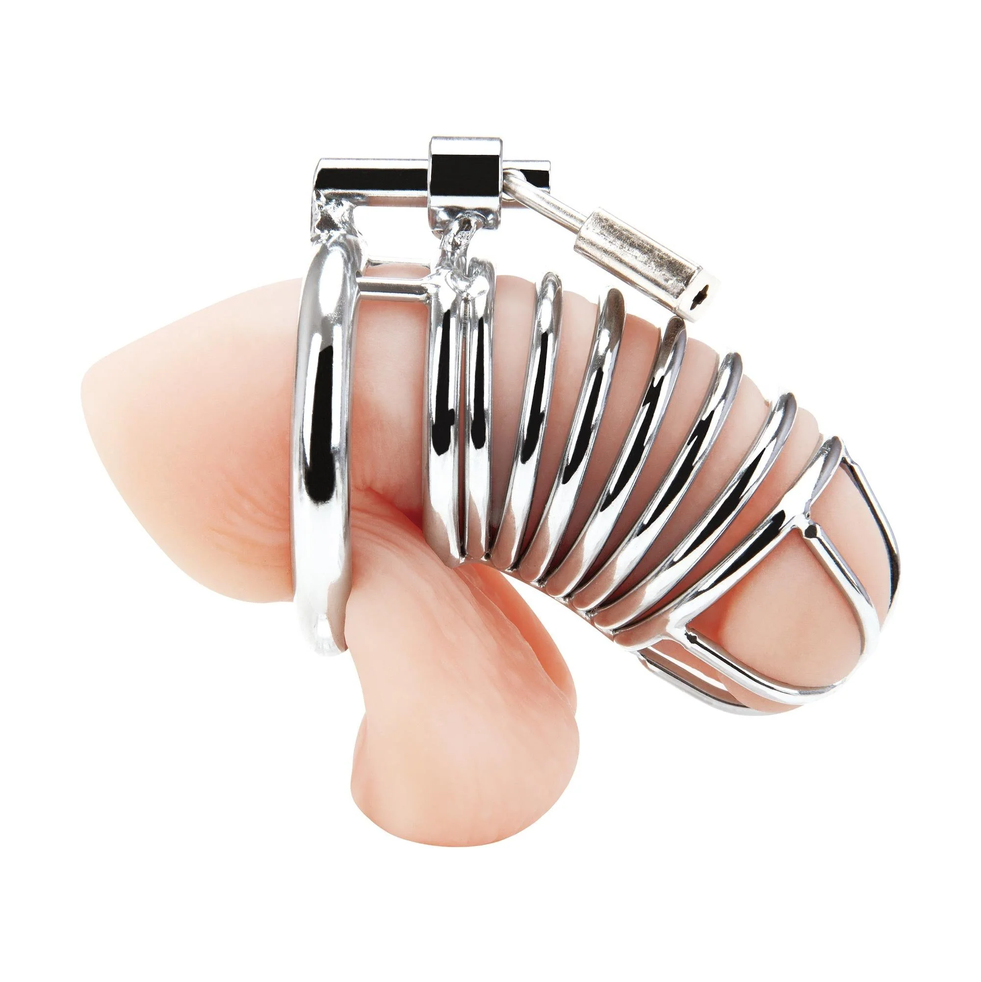 Deluxe Chastity Cock Cage with Lock (Stainless Steel) - Image 2