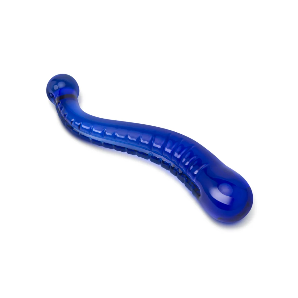 8" Blue S-Swerve Ribbed Dildo - Image 2