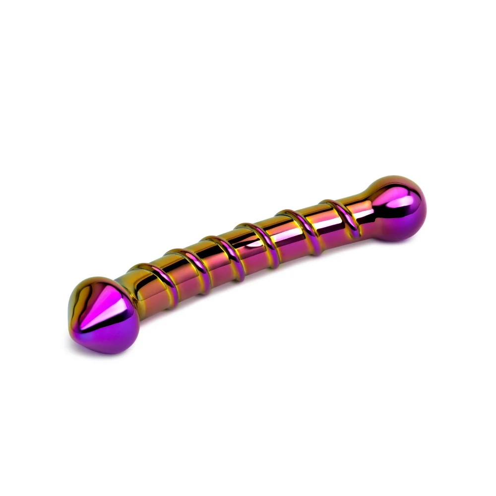 6.5" Iridescent Chrome Swirl Textured Double Dildo - Image 2