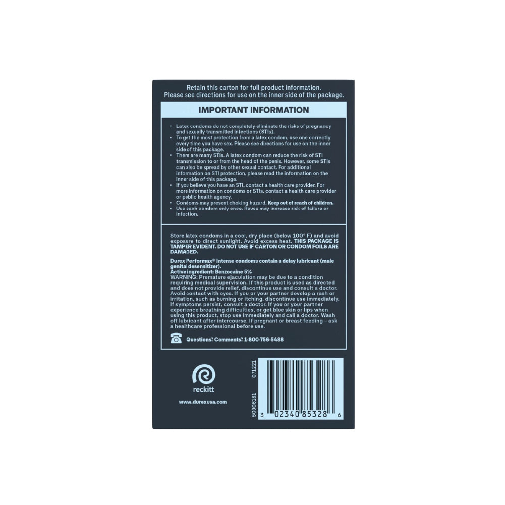DUREX Performax Intense Desensitizer Lubricant 12 Count Latex Condoms - Image 3