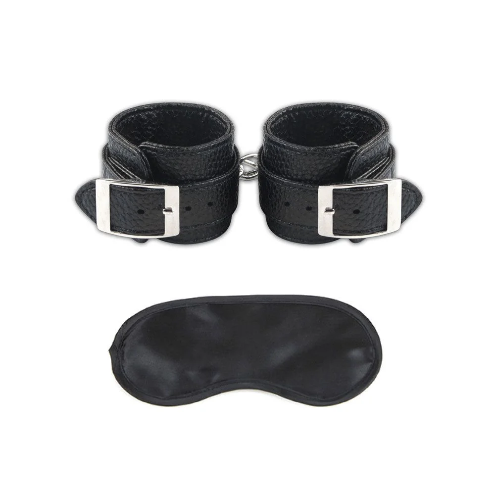 Unisex Faux Leather BDSM Cuffs Set with Lock and Chain
