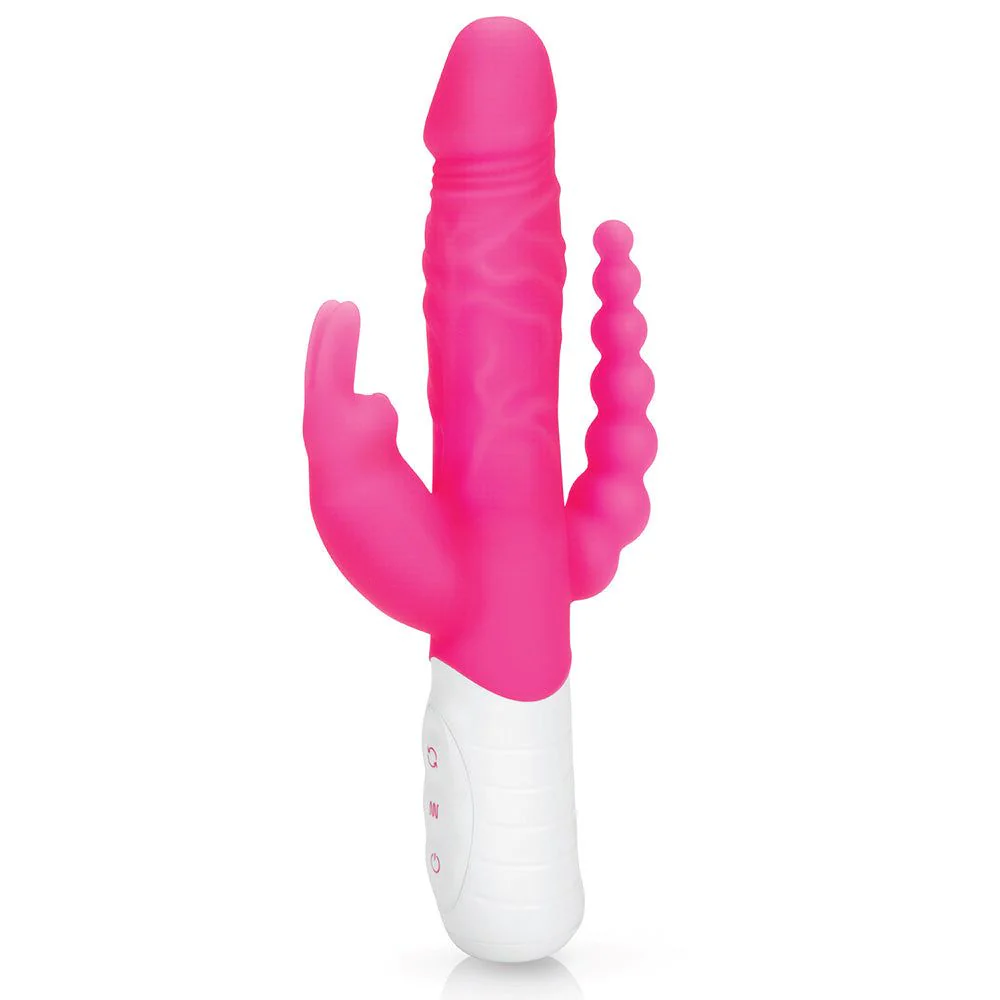 Slim Realistic Double Penetration Rabbit Vibrator with Rotating Beads